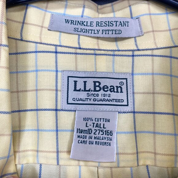 L.L.Bean Mens Yellow Button-Down Shirt L T Wrinkle-Resistant Slightly Fitted - Picture 4 of 12